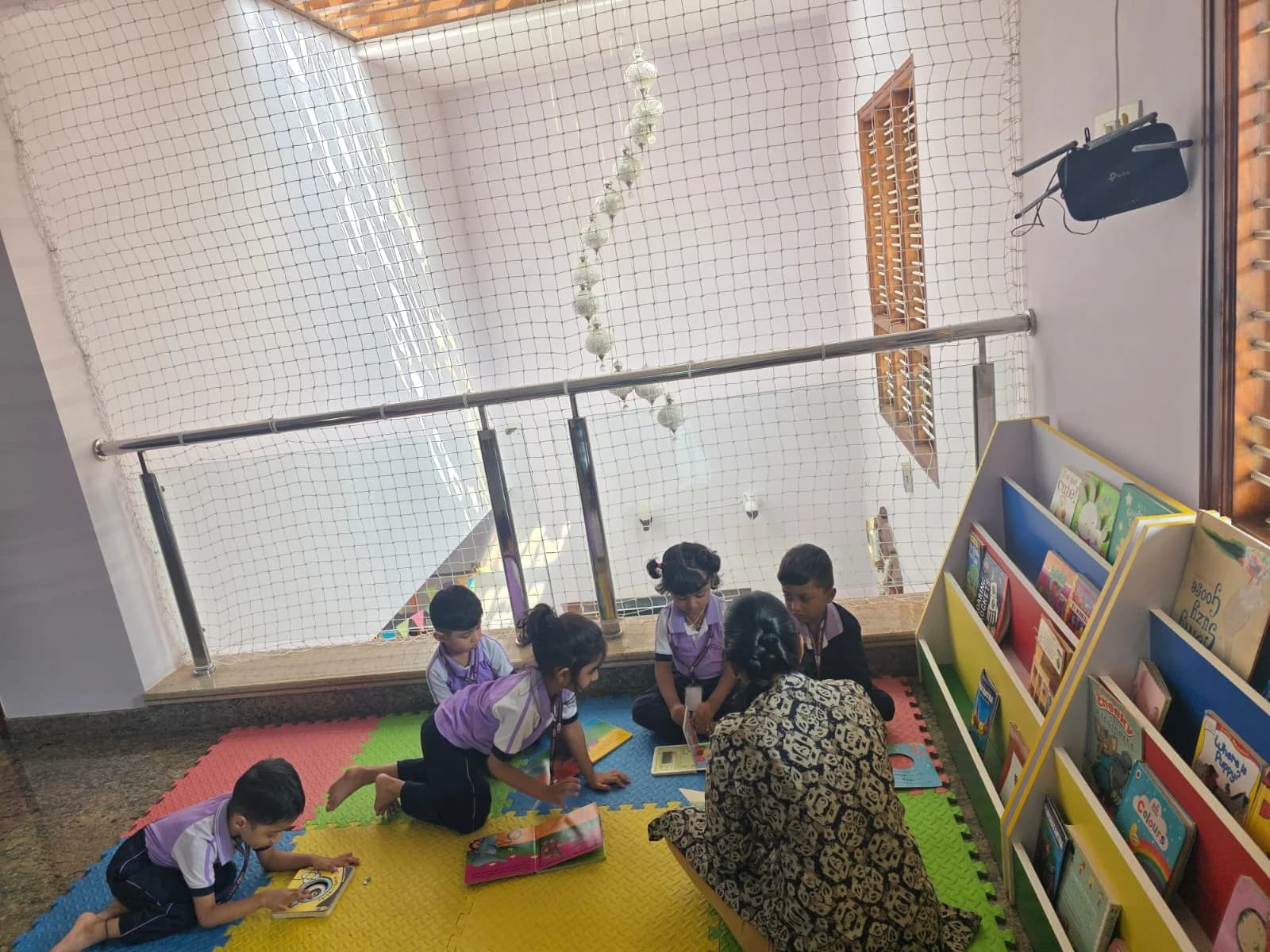 Children reading in the library