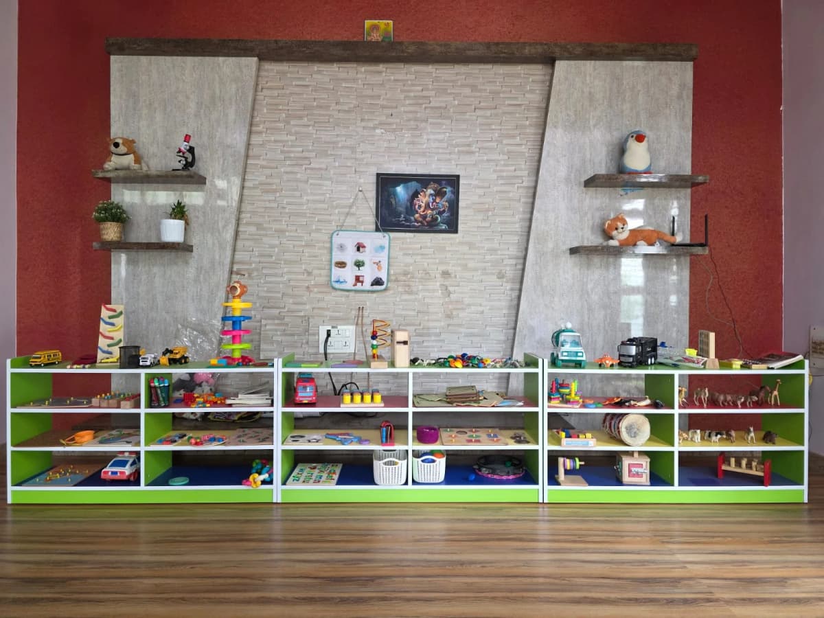 Montessori material shelves at FlyHigh Pre School