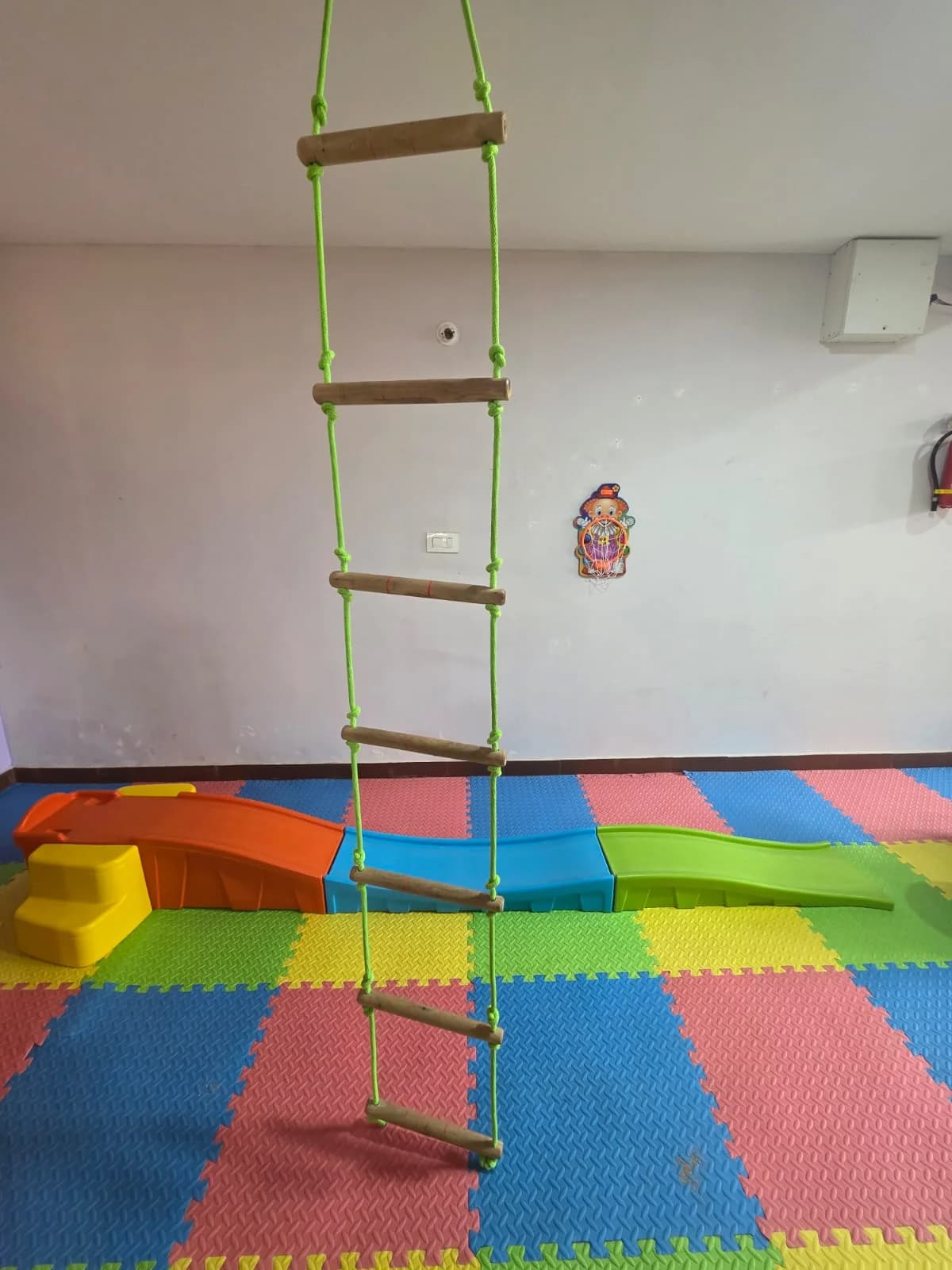 Rope ladder in indoor play area at FlyHigh
